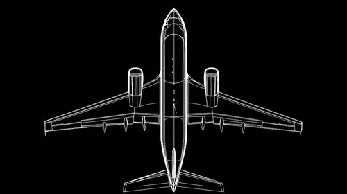 Airplane line art wallpaper design file showing detailed technical drawing on black background