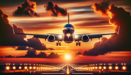 Aviation wall mural design file showing detailed aircraft landing at sunset