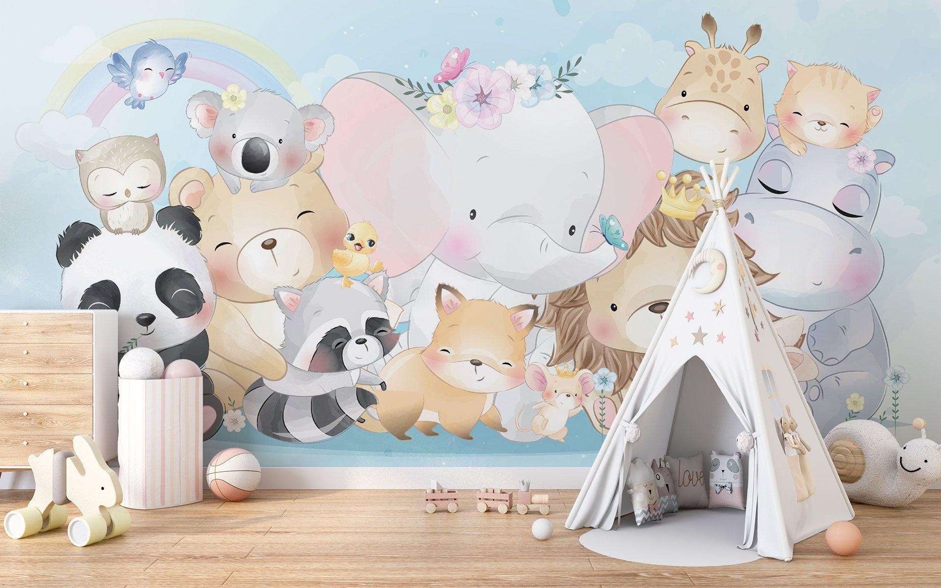 Pastel Animal Wallpaper brightening a baby's room with soft natural light