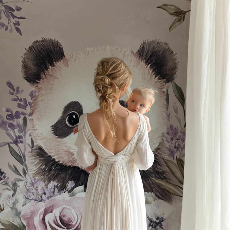 Purple Floral Panda design in reading nook with natural lighting