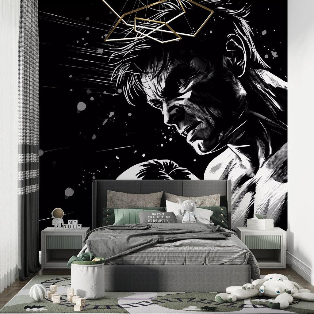 Anime wall design showcased in contemporary studio apartment