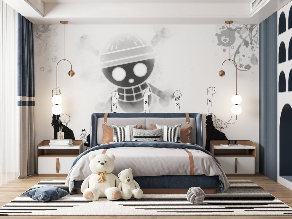 Anime style wallpaper bringing urban cool to study space