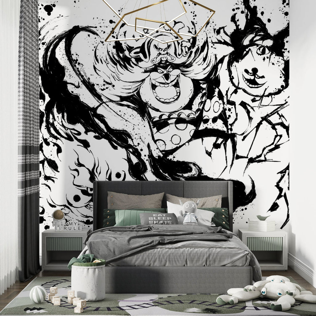 Black and white anime wall art transforming home office space
