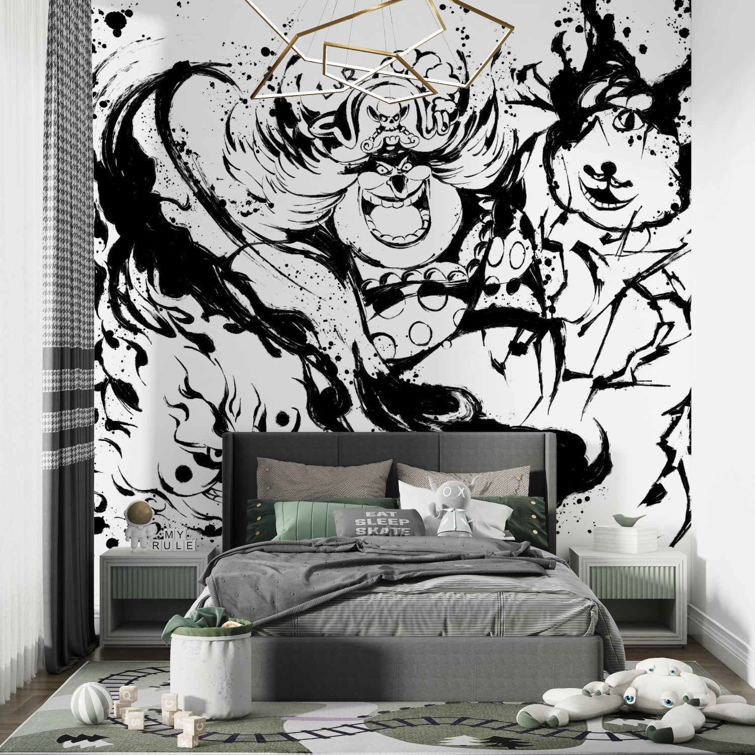 Black and white anime wall art transforming home office space