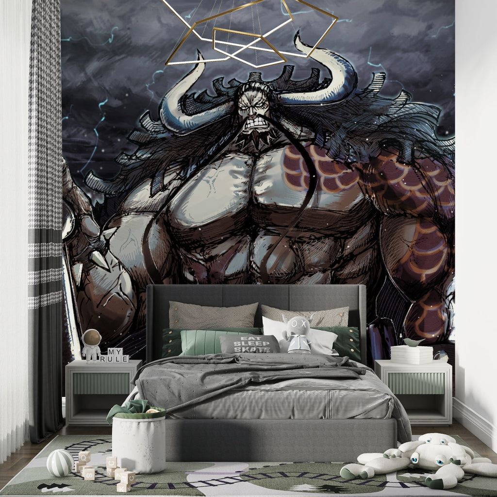 Japanese Anime Wallpaper showcased in urban style living room