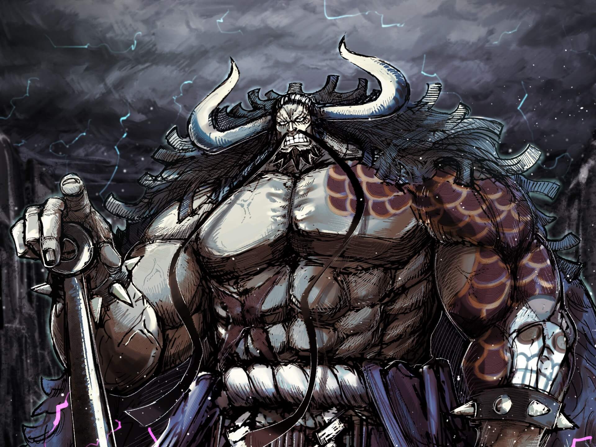 Dark Fantasy Warrior design file showing detailed anime art pattern and lightning effects