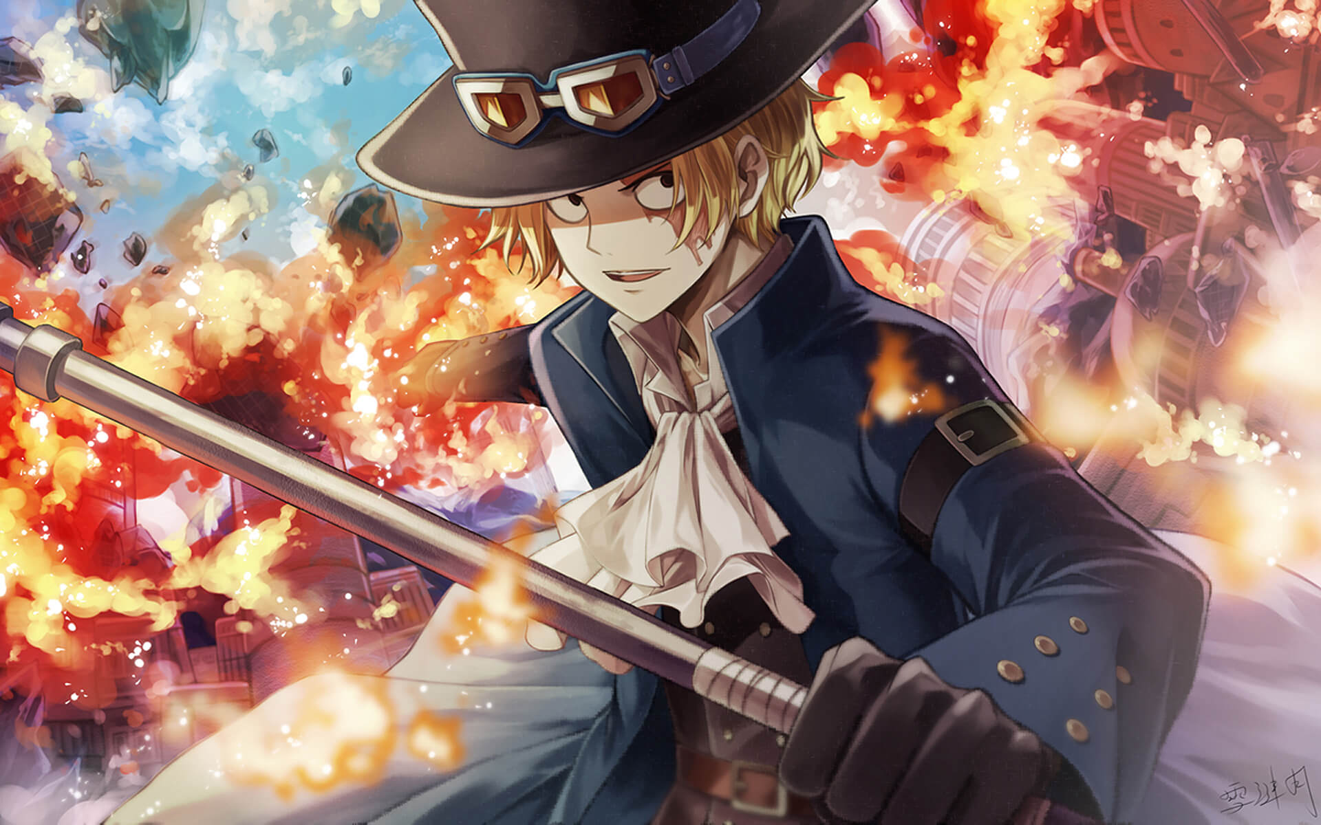 Design file of anime character artwork with detailed flame pattern and effects