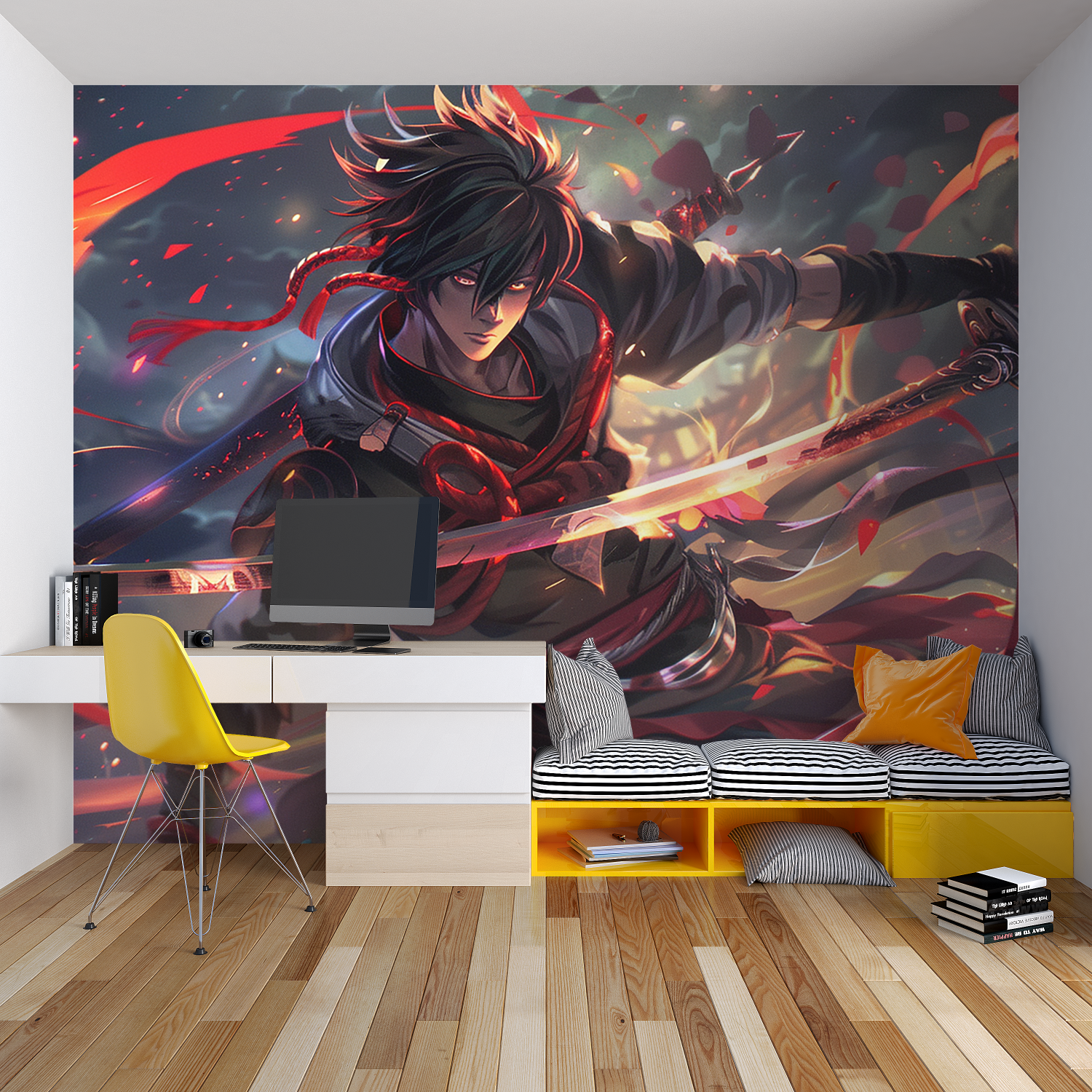 Manga battle wallpaper bringing energy to contemporary living space