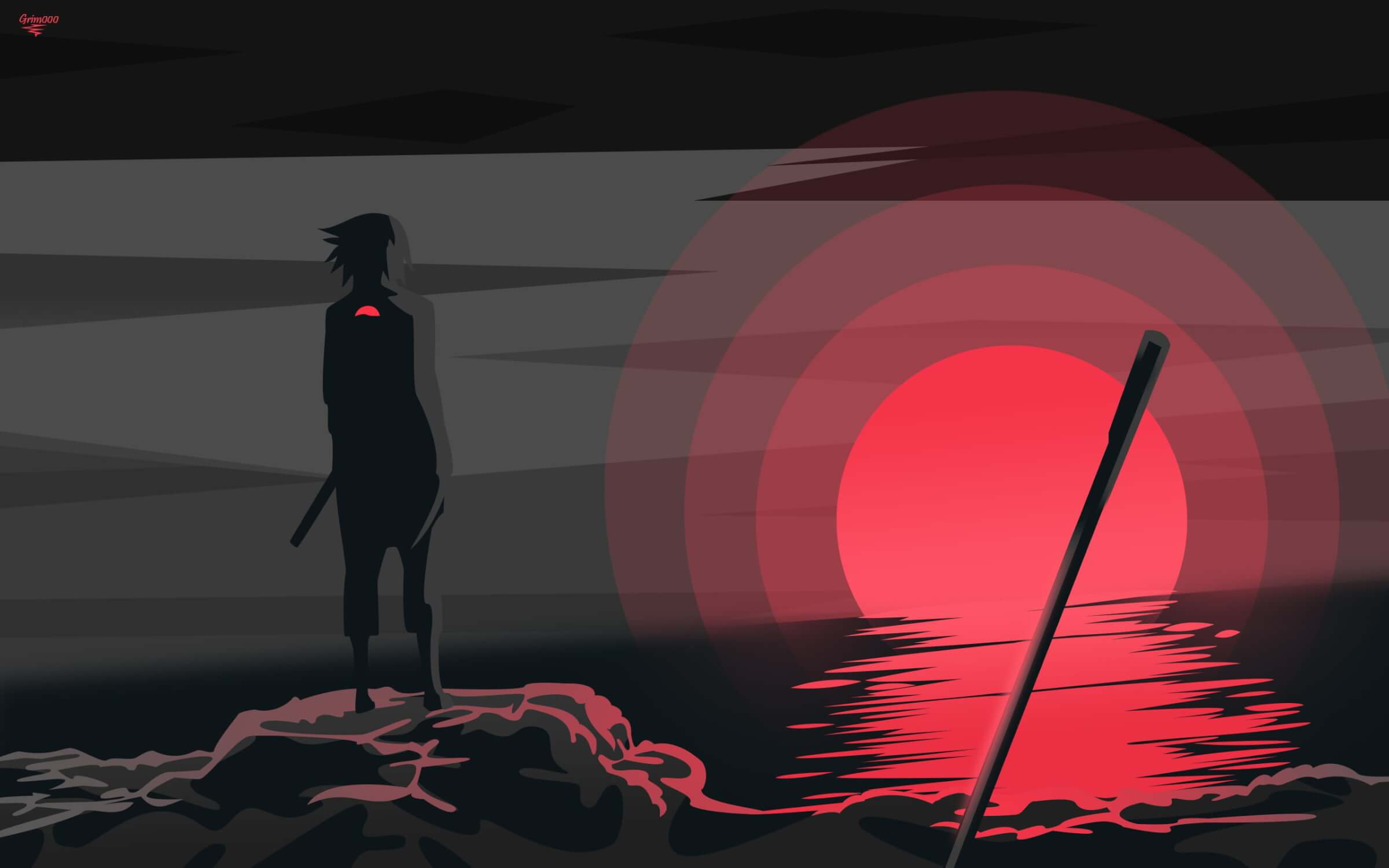 Design file showing detailed Japanese samurai silhouette pattern with red sun motif