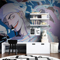 Modern Anime Wallpaper showcased in a teen bedroom with gaming setup, blue and purple tones creating perfect ambiance