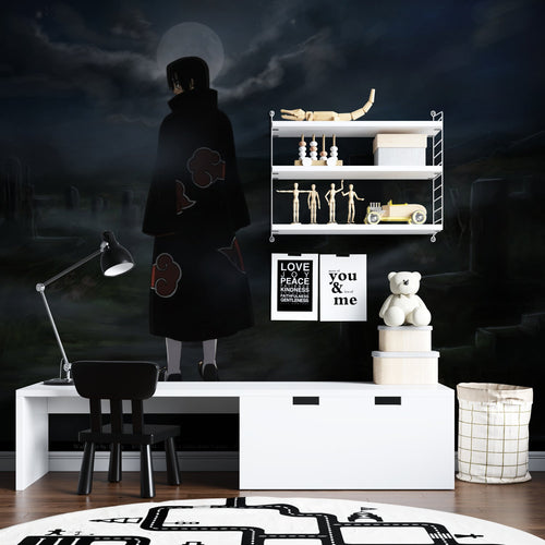 Moonlit anime mural in teen bedroom showing dramatic night scene effect