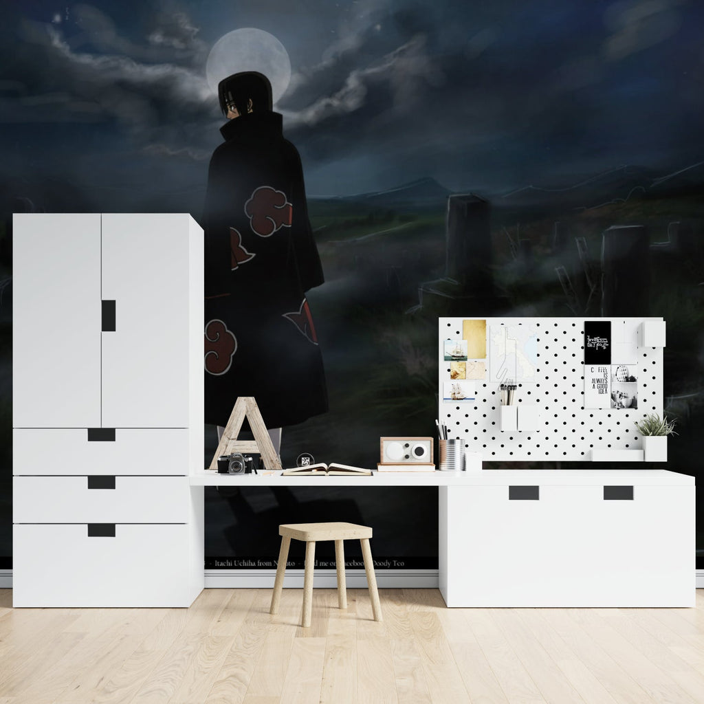 Night scene anime mural creating atmosphere in modern entertainment room