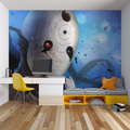 Anime masked character wallpaper in modern gaming room setup with LED lighting effects