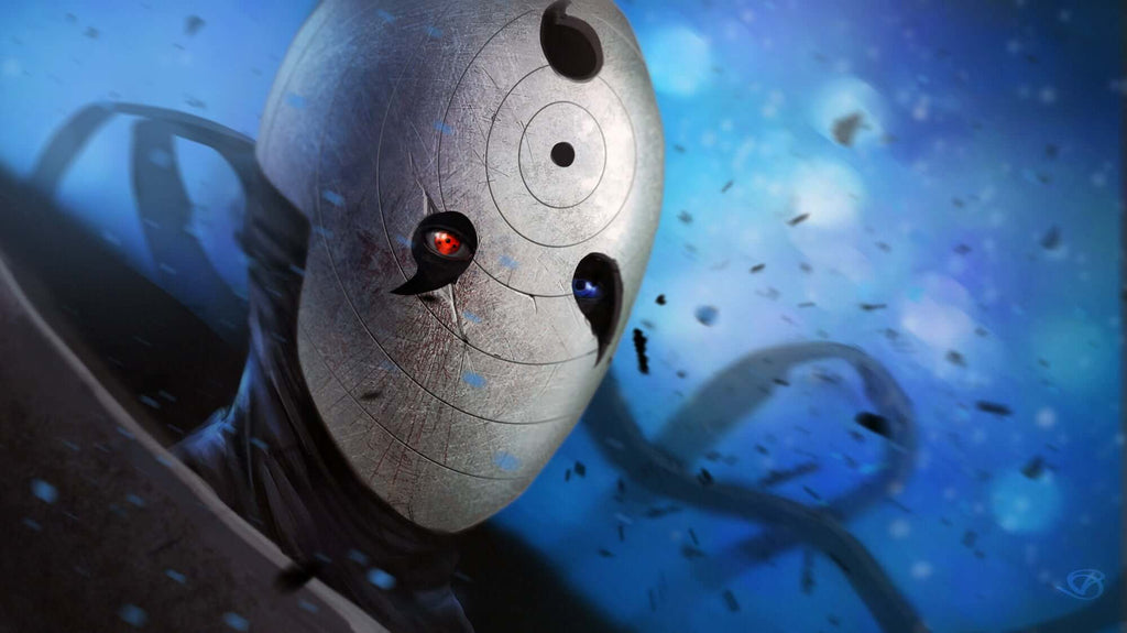 Anime masked character design file showing detailed mask and cosmic background pattern