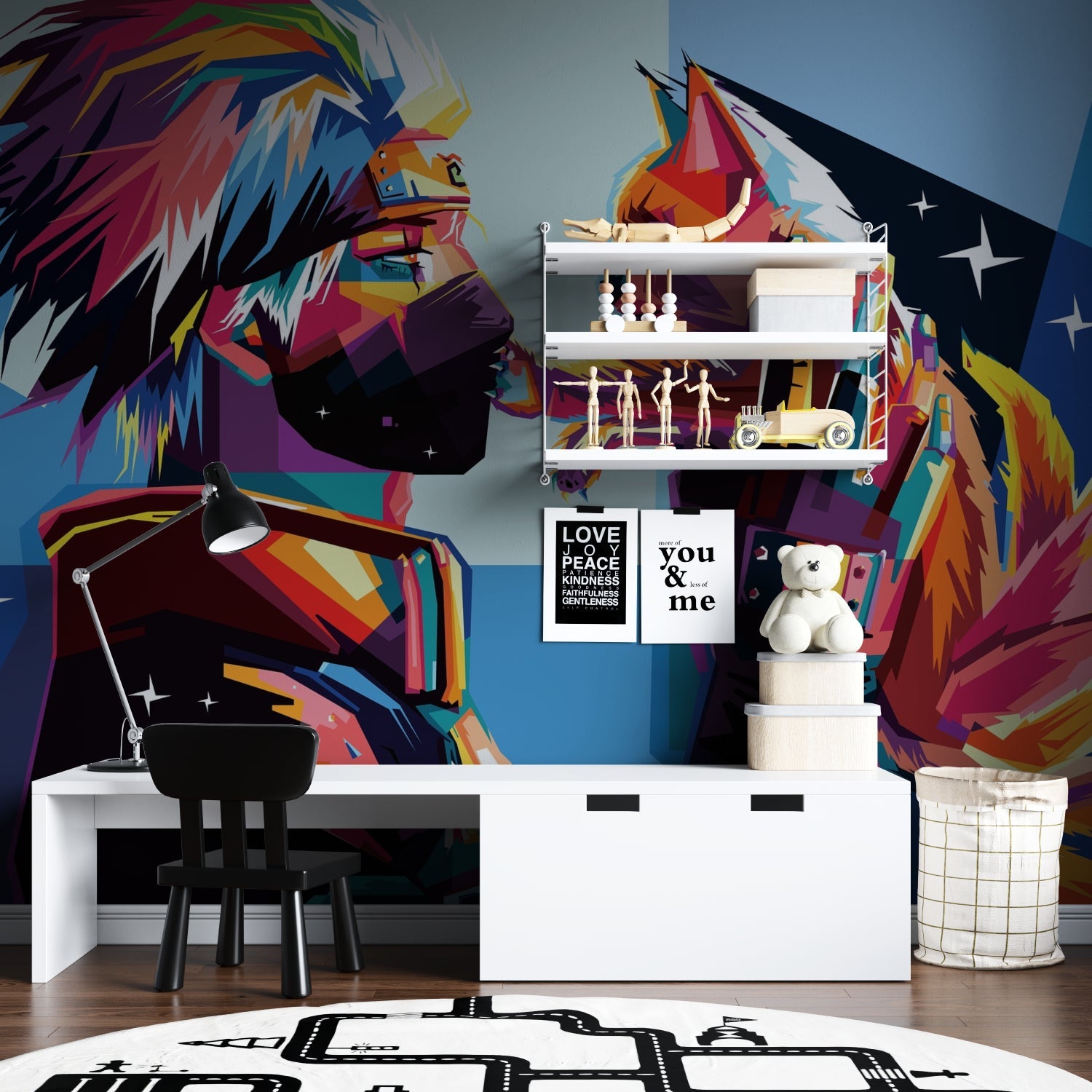 Modern Geometric Wallpaper making statement in gaming room setup
