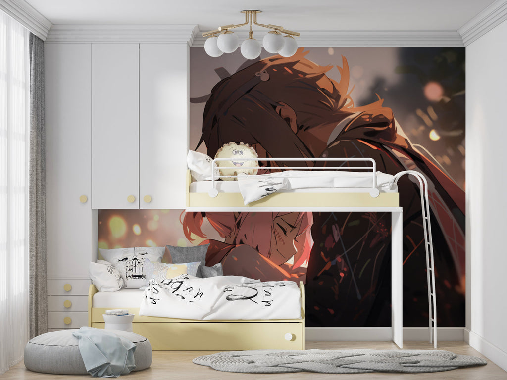 Japanese anime wall mural creating an epic gaming room backdrop