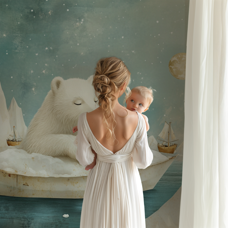 Arctic theme wallpaper brightening modern playroom space
