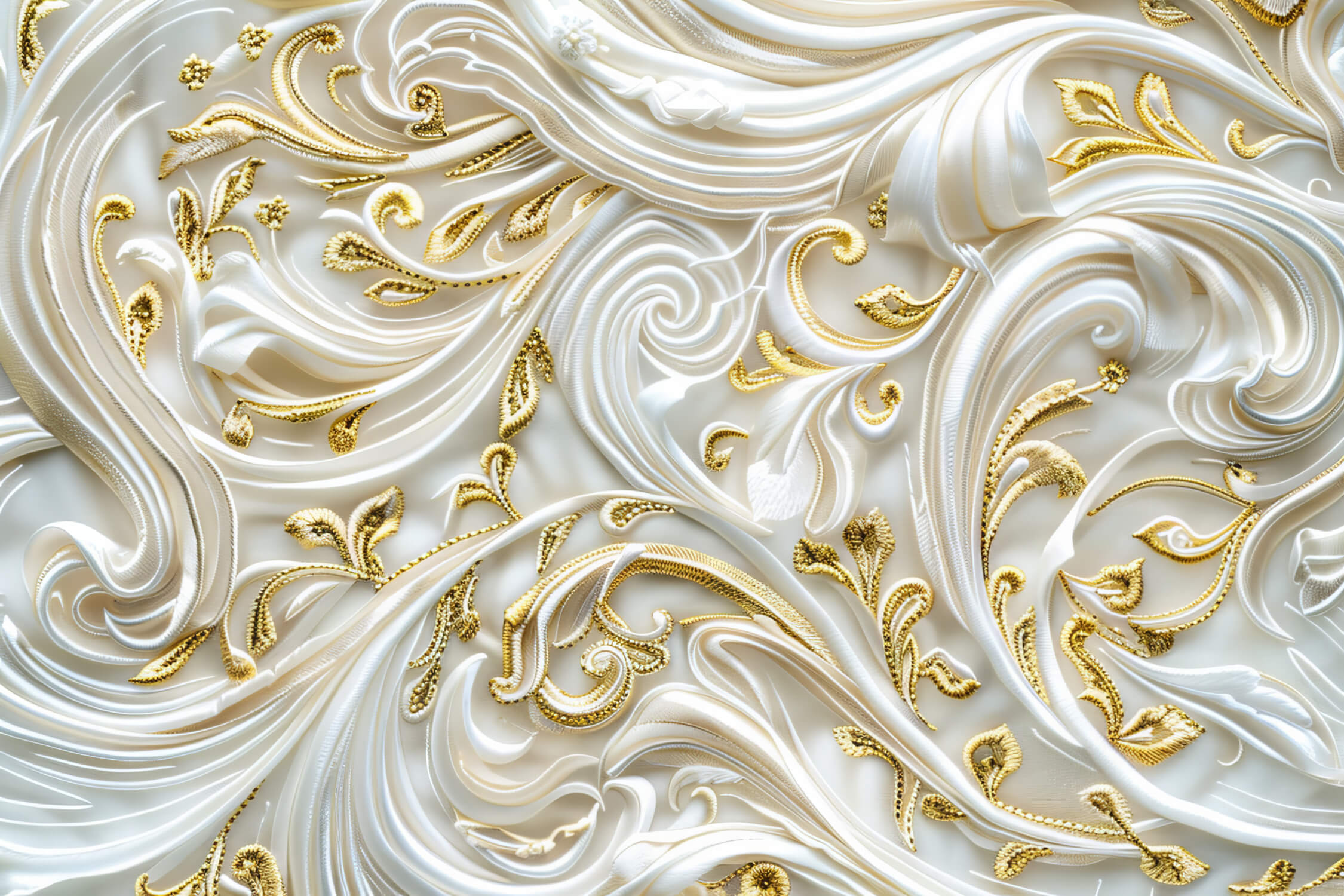Art Deco white and gold swirl pattern design file showing complete mural layout