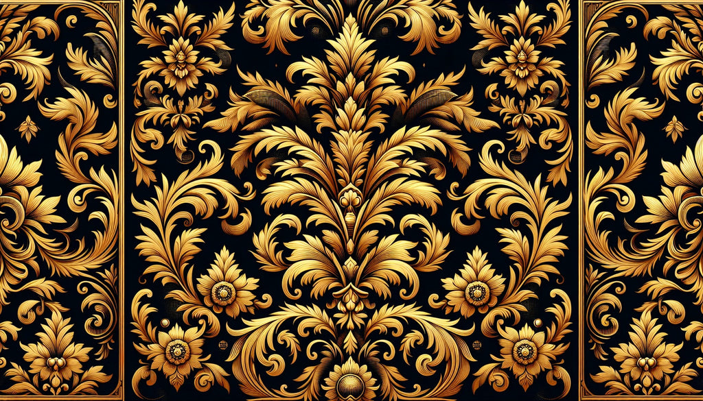 Black and gold damask pattern design file showing intricate baroque details