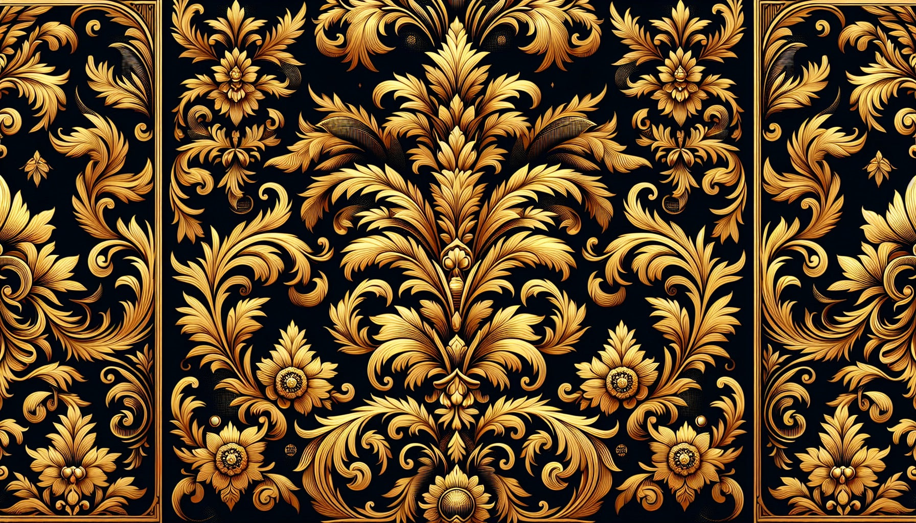Black and gold damask pattern design file showing intricate baroque details