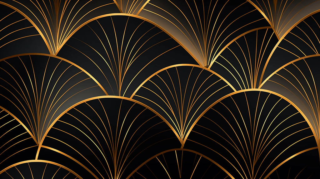Black and gold art deco fan pattern design file showing intricate geometric details