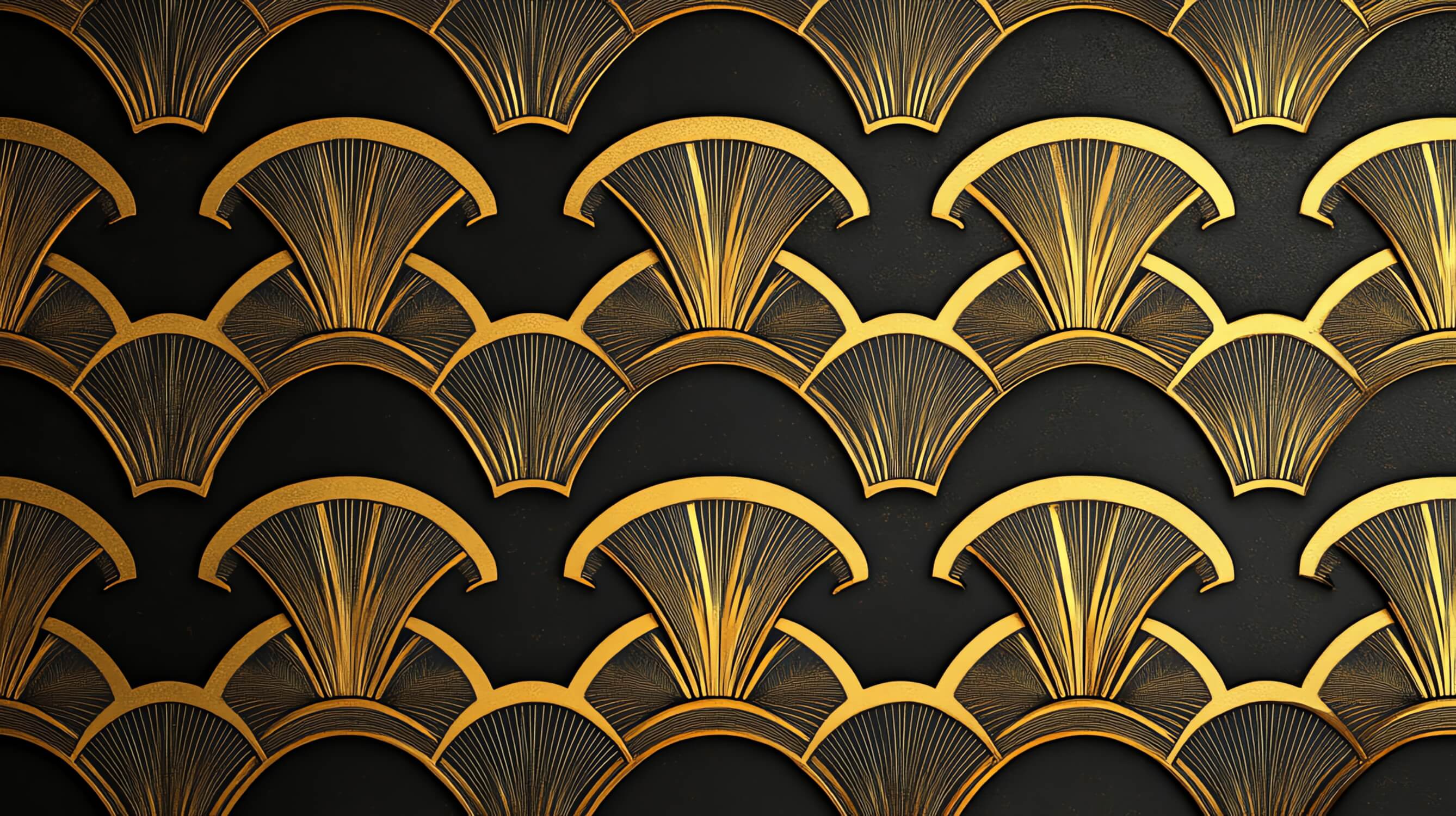 Art deco black and gold fan pattern design file showing intricate geometric details