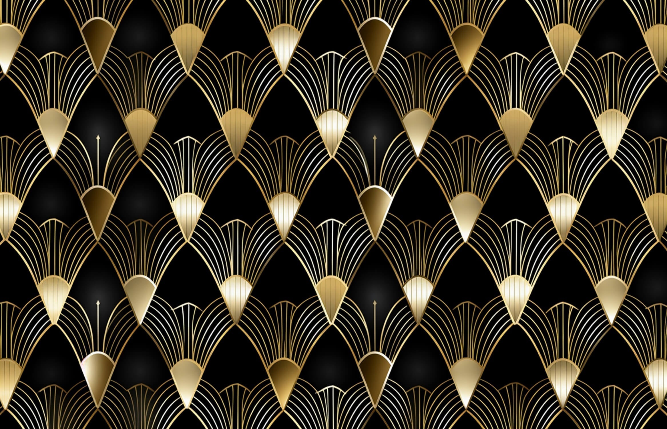 Design file showing detailed gold fan pattern on black background
