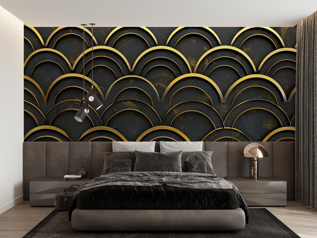 Art deco arches mural transforming a home office space