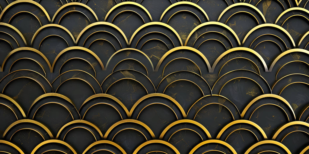 Art deco black and gold geometric arches design file showing intricate pattern details