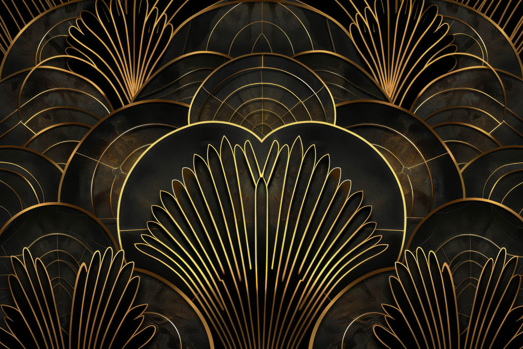 Art deco black and gold geometric fan pattern design file showing intricate details