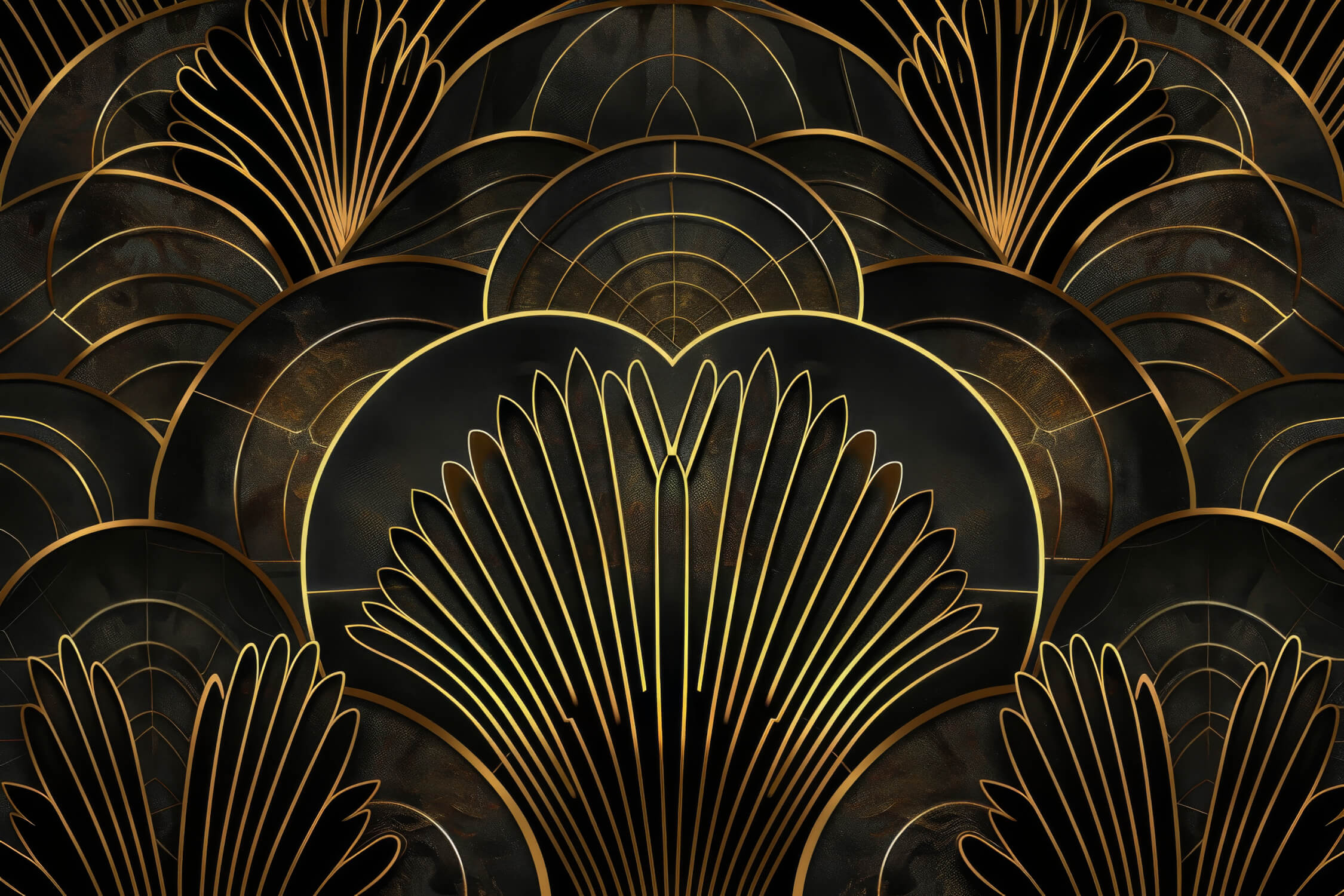 Art deco black and gold geometric fan pattern design file showing intricate details