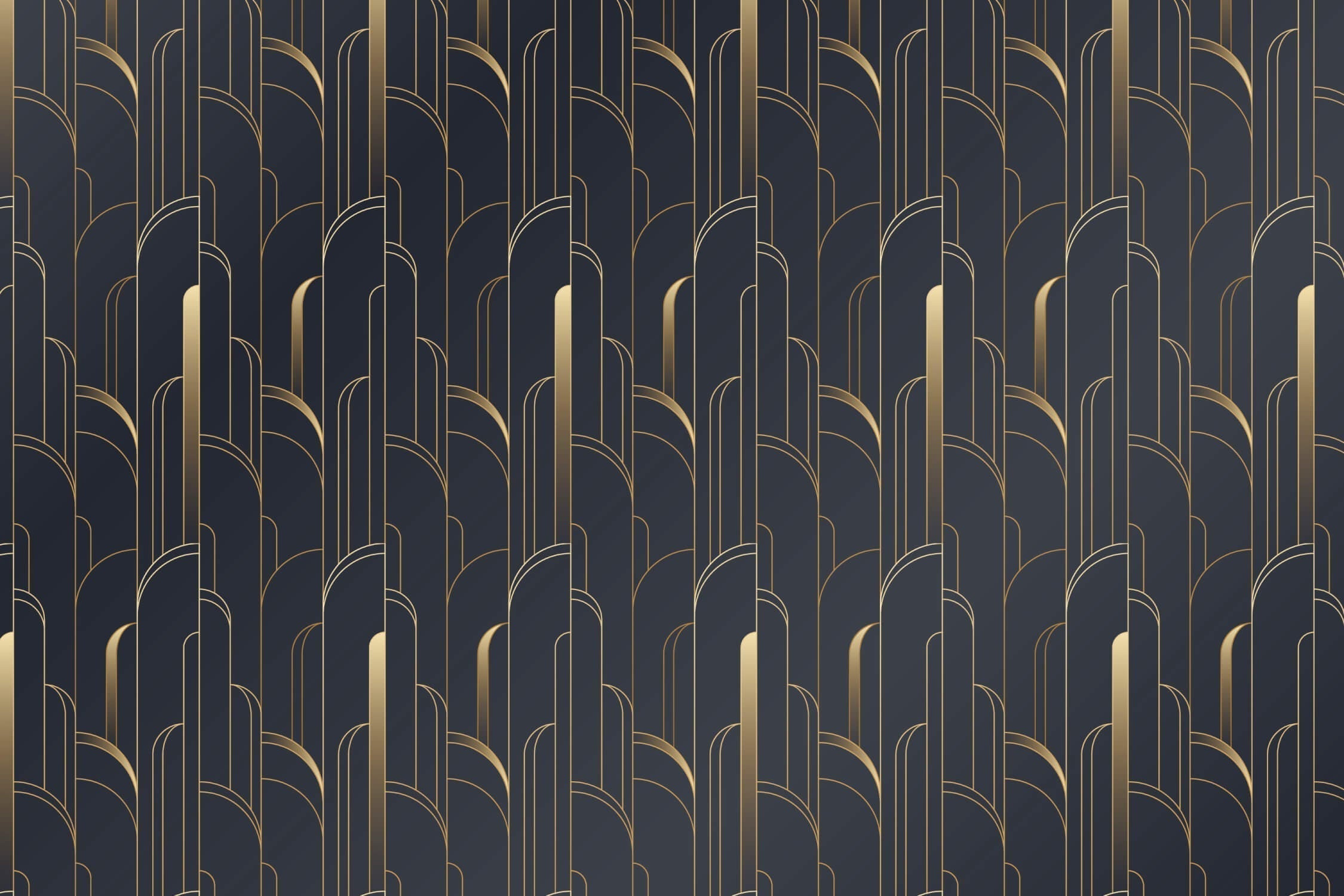 Art Deco geometric pattern design file showing black background with gold architectural details