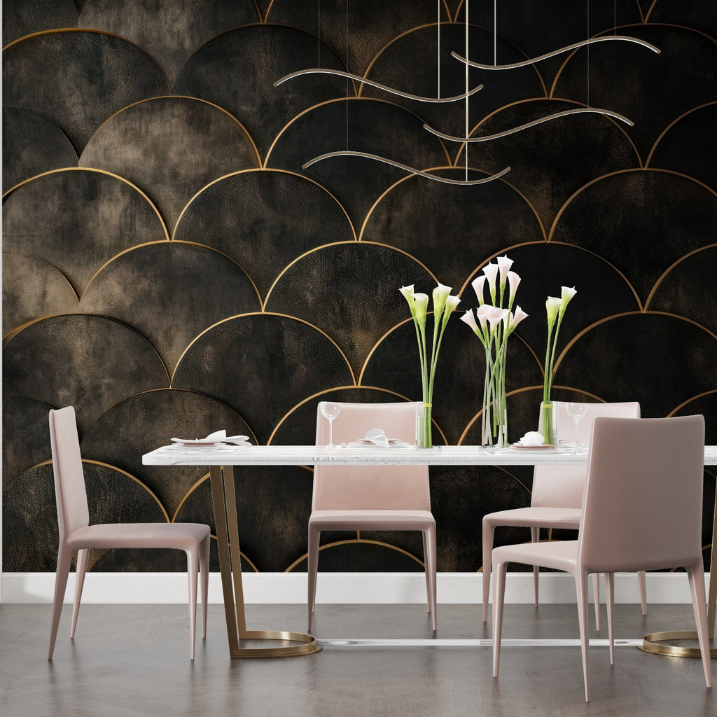 Art deco wall mural bringing elegance to hotel lobby entrance