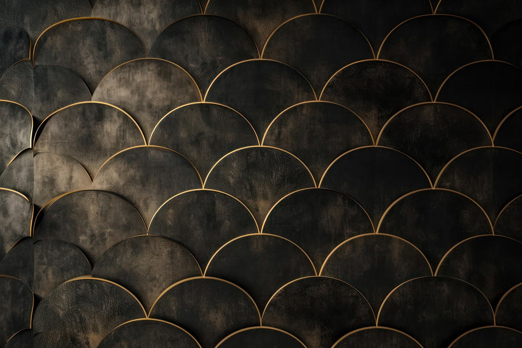 Art deco black and gold scale pattern design file showing intricate details