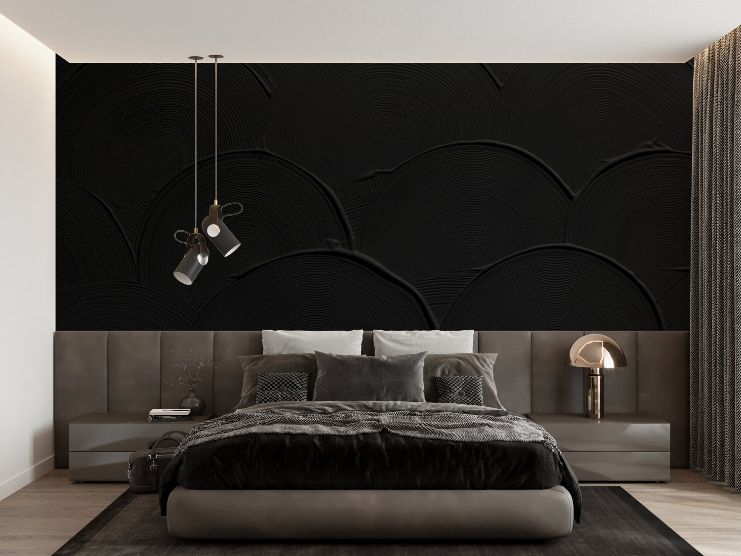 Art Deco circle pattern wallpaper in hotel lobby setup