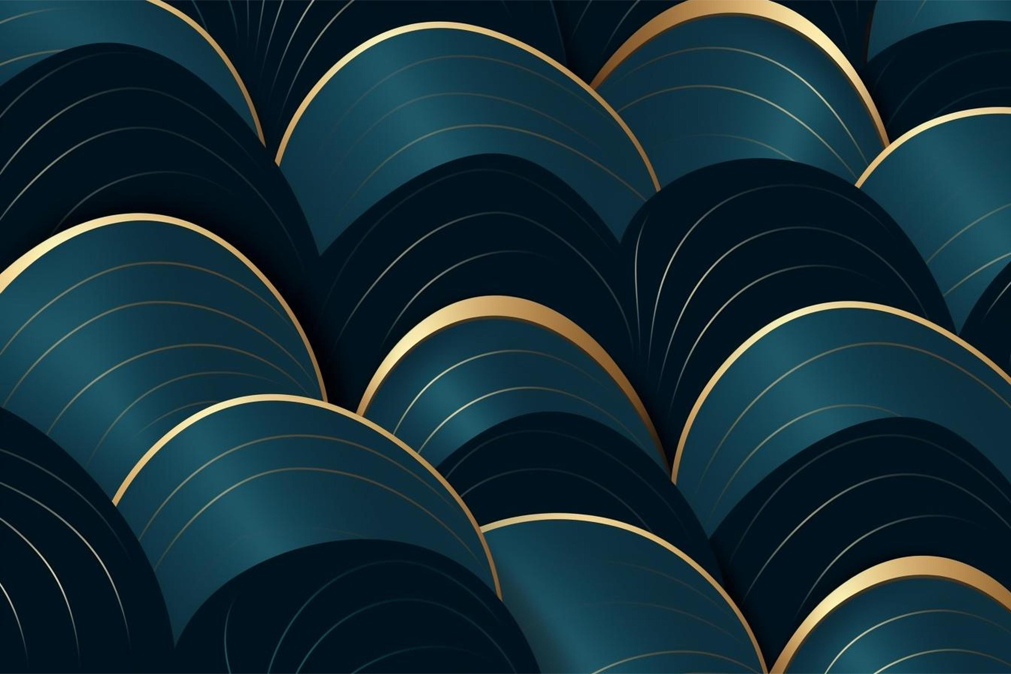 Art deco wallpaper design file showing detailed teal background with golden arch pattern