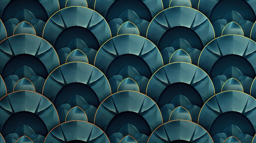 Art deco emerald green fan pattern design file showing intricate gold line details