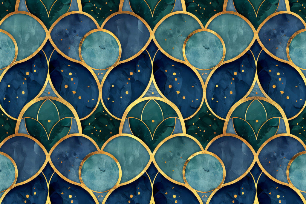 Art deco geometric pattern design file showing intricate blue-green and gold details