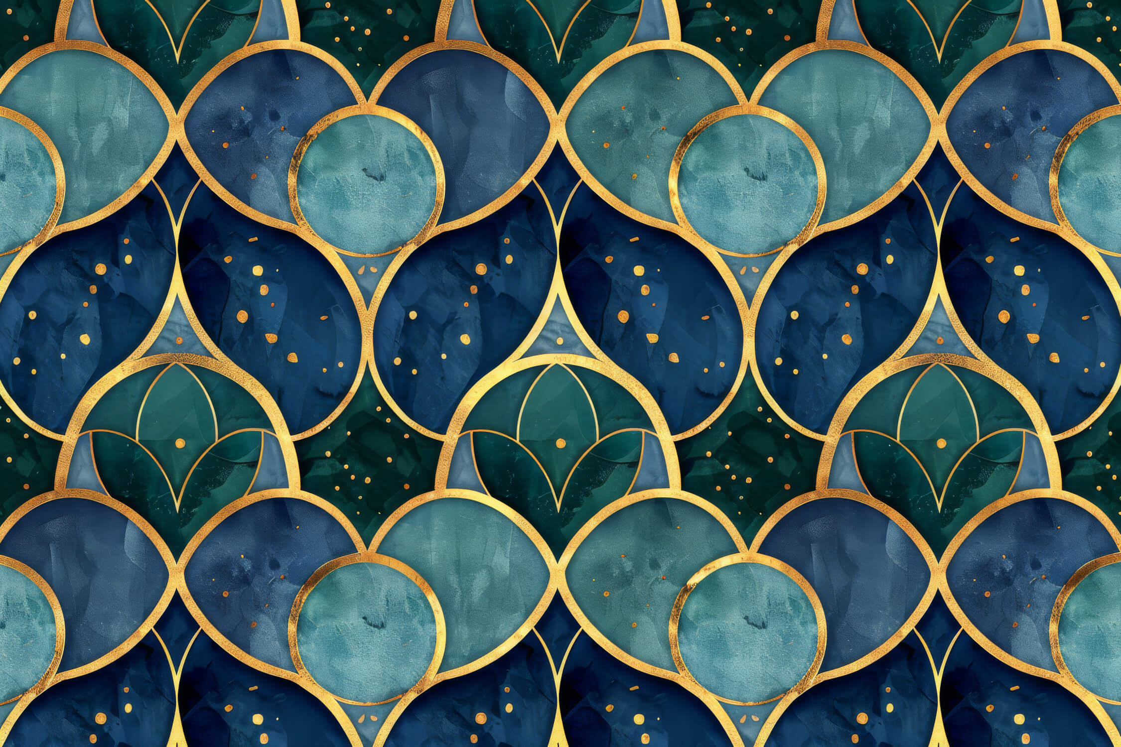 Art deco geometric pattern design file showing intricate blue-green and gold details