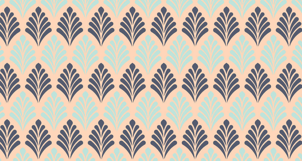 Art deco geometric fan pattern design file showing seamless beige and blue motif