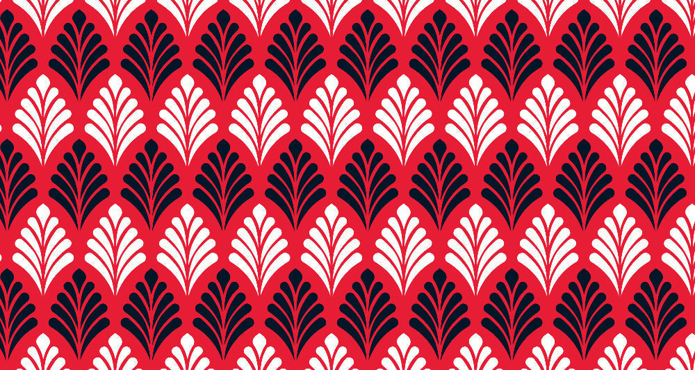 Art deco geometric fan pattern design file showing red and black repeating motif