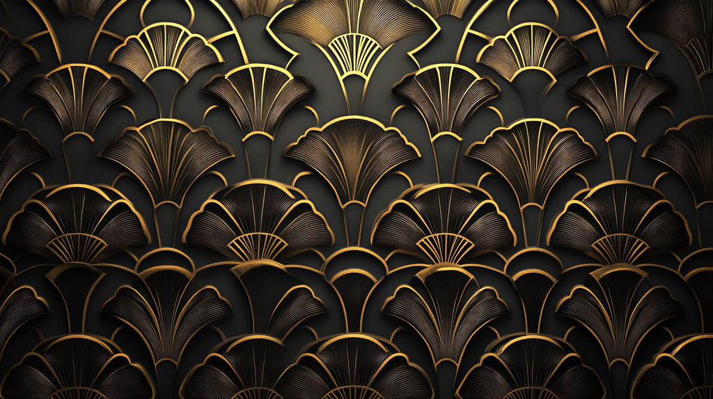Art deco gold fan pattern design file showing intricate details on black background