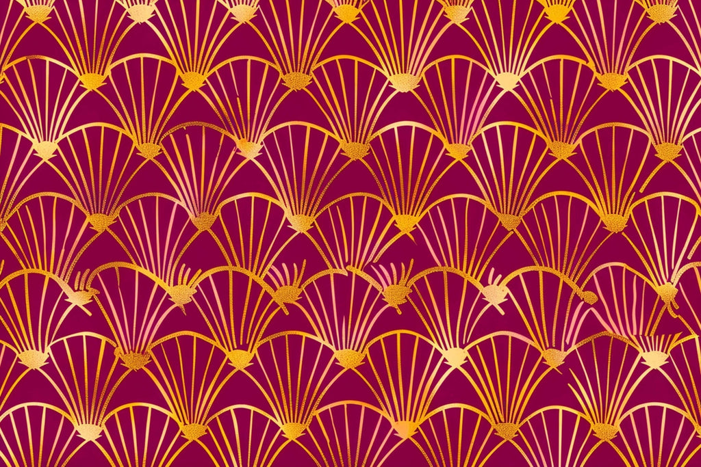 Art Deco wallpaper design file showing detailed gold fan pattern on burgundy background