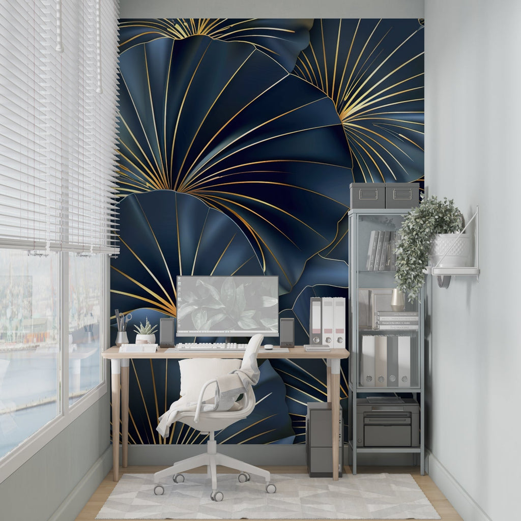 Art deco wallpaper with metallic details creating depth in an entrance hall