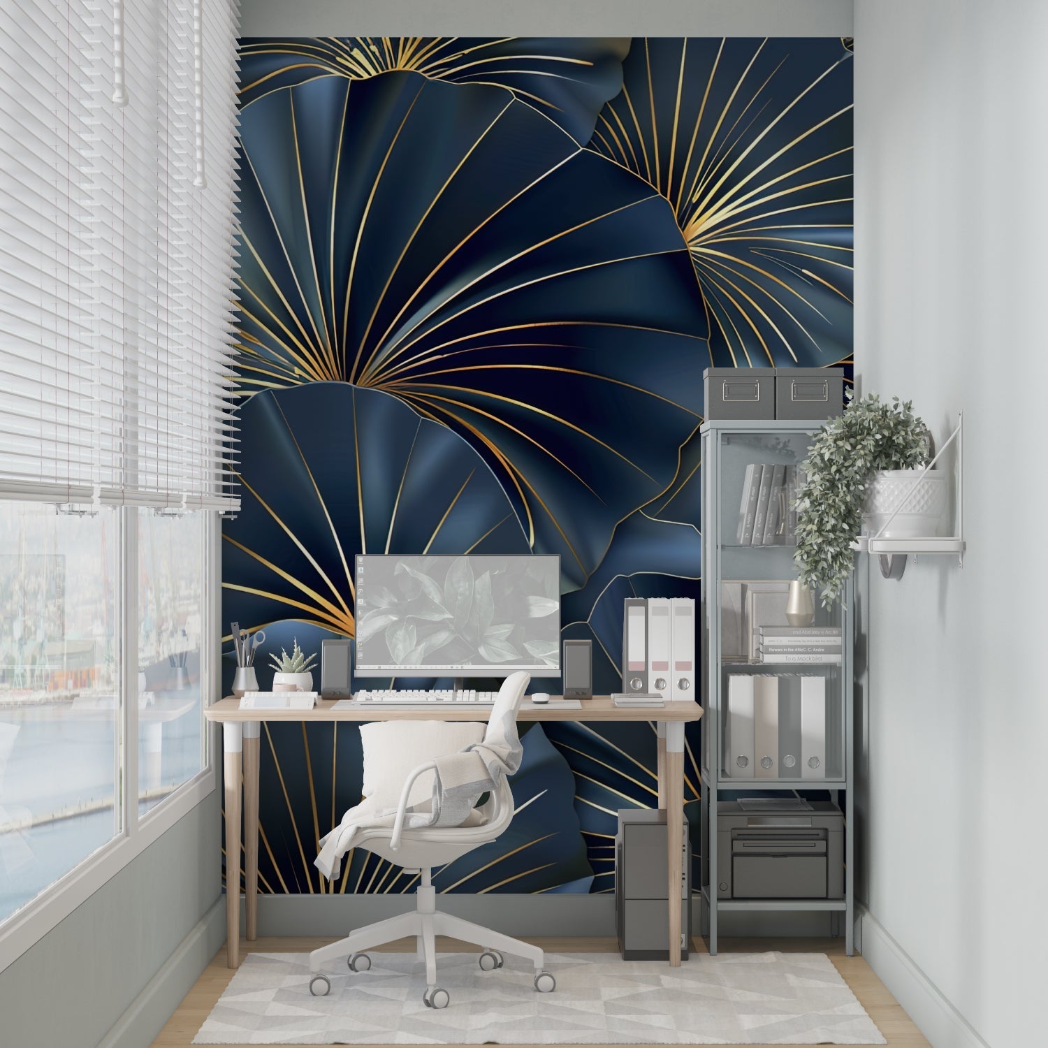 Art deco wallpaper with metallic details creating depth in an entrance hall