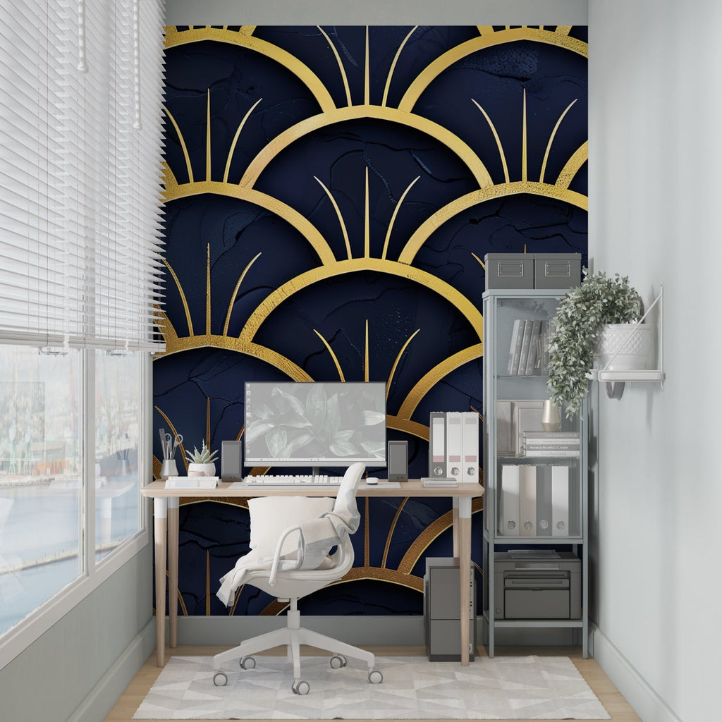 Geometric Art Deco wallpaper showcased in hotel lobby entrance