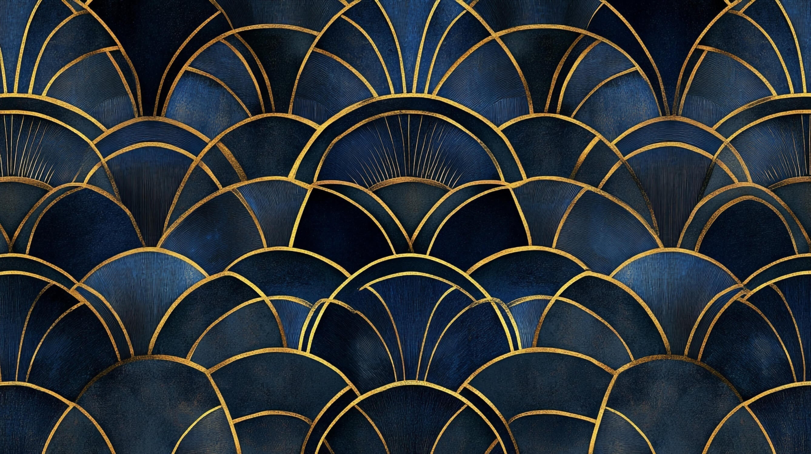 Design file of art deco geometric pattern with navy blue background and gold metallic details