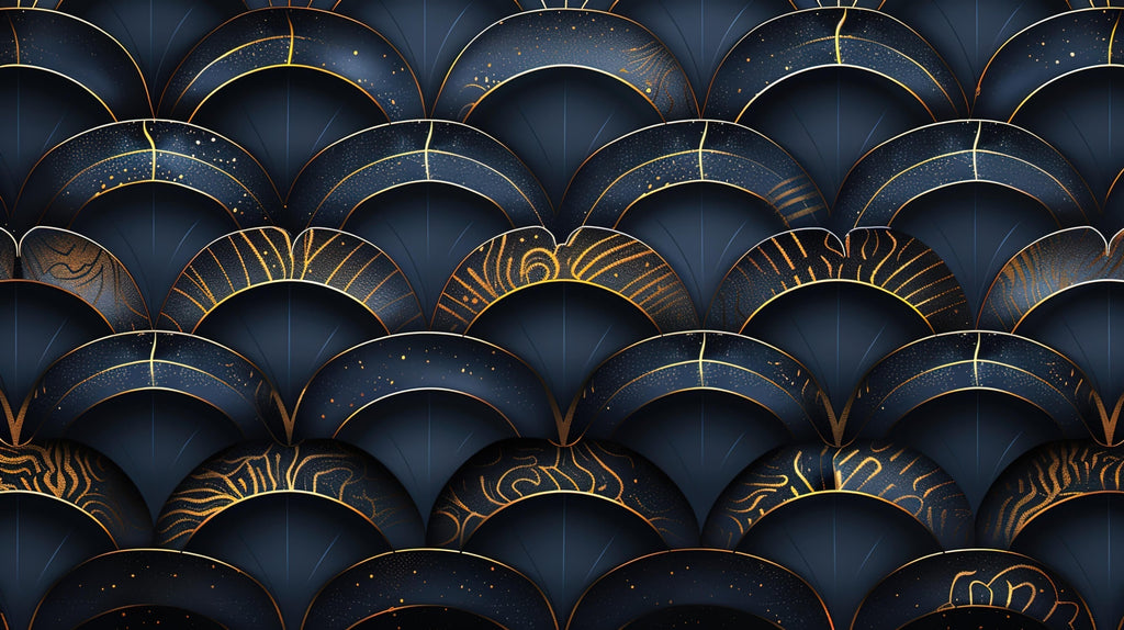 Art deco geometric pattern design file showing intricate navy and gold details