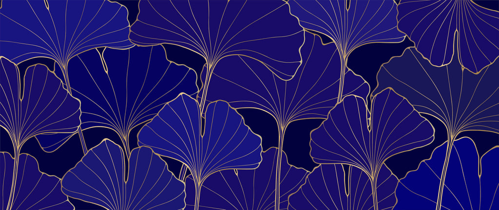 Art Deco ginkgo leaves design file showing detailed gold pattern on navy background