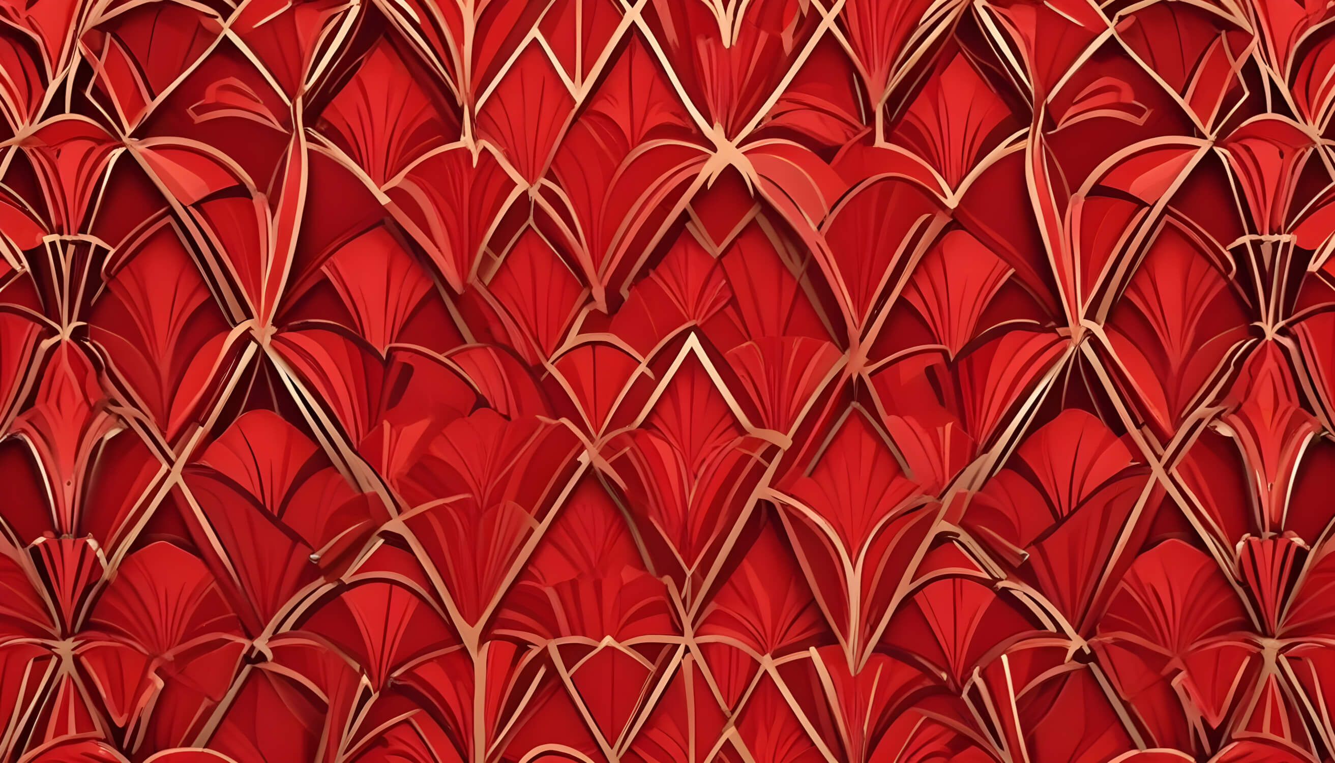 Art deco geometric fan pattern design file showing intricate red and gold details